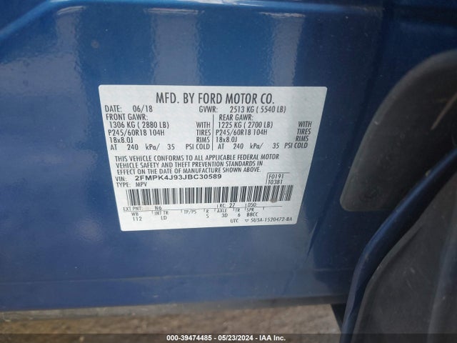 Ford EDGE SEL 2018 2FMPK4J93JBC30589 Image 9