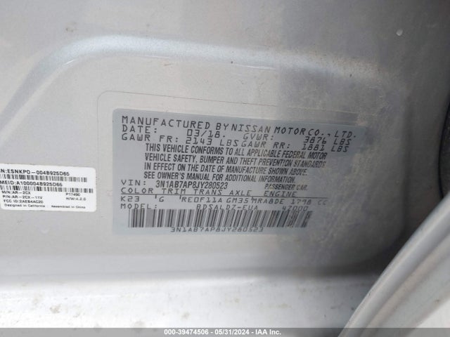 Nissan SENTRA SV 2018 3N1AB7AP8JY280523 Image 9