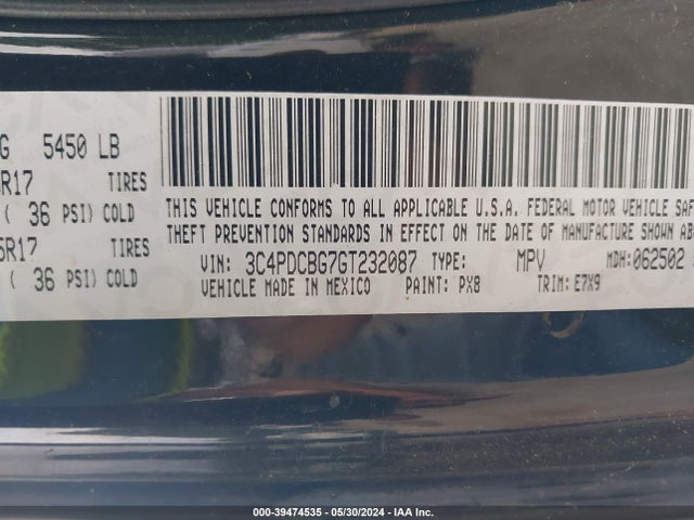 3C4PDCBG7GT232087 Dodge Journey Sxt