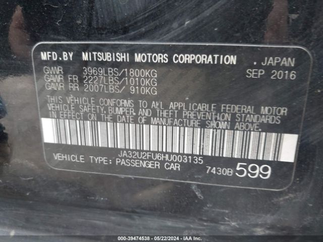 JA32U2FU6HU003135 Mitsubishi LANCER ES