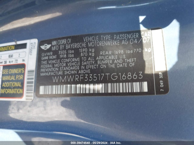 2007 MINI COOPER WMWRF33517TG16863 Photo 8
