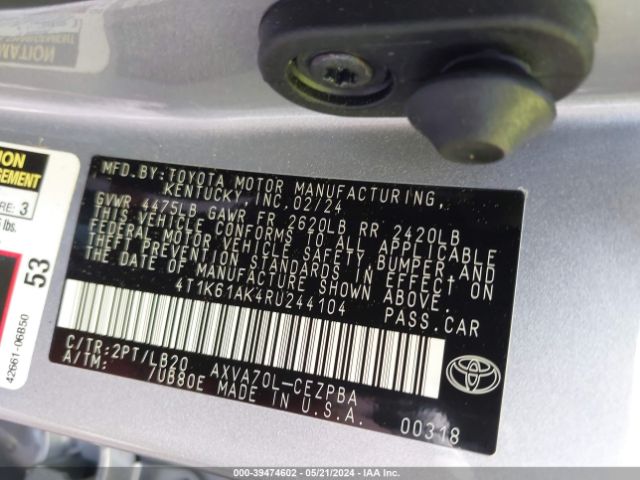 4T1K61AK4RU244104 Toyota CAMRY XSE