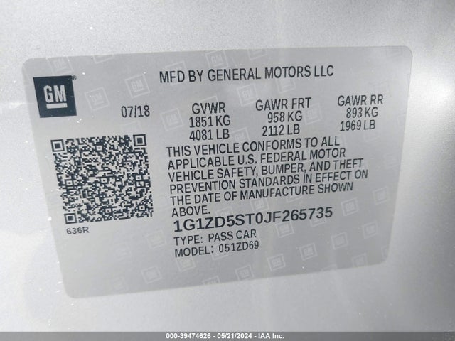 Chevrolet MALIBU LT 2018 1G1ZD5ST0JF265735 Image 9
