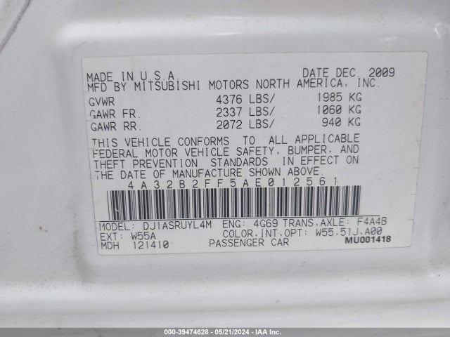 2010 MITSUBISHI GALANT 4A32B2FF5AE012561 Photo 8