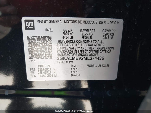 3GKALMEV2ML374436 GMC Terrain Fwd Sle