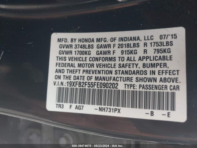 19XFB2F55FE090202 Honda Civic Lx