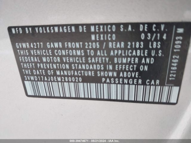 3VWD17AJ0EM280020 Volkswagen Jetta 1.8t Se