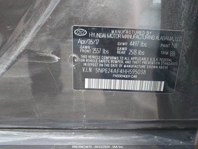 Hyundai Sonata 2017 5NPE24AF4HH595038 Image 9