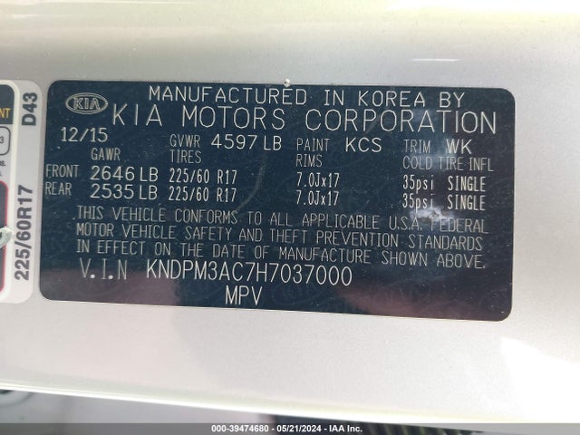 KIA Sportage Lx 2017 KNDPM3AC7H7037000 Image 9