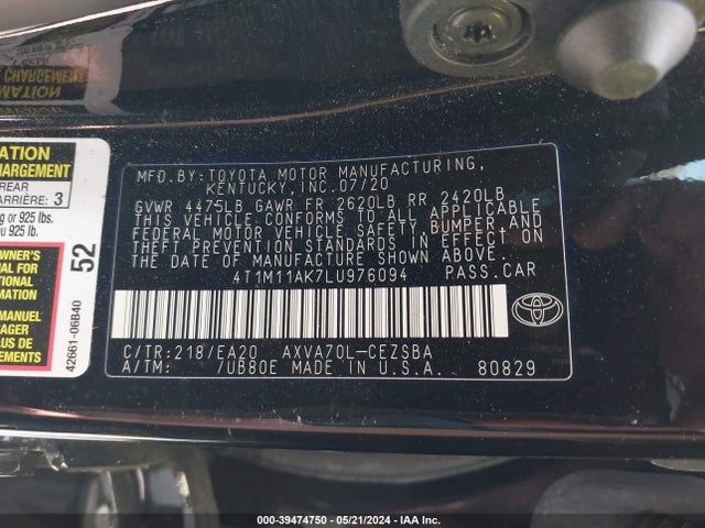 Toyota CAMRY SE 2020 4T1M11AK7LU976094 Image 9