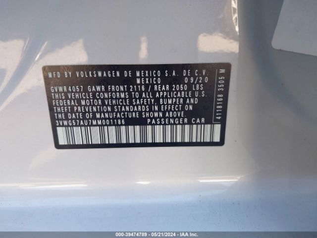 3VWG57AU7MM001186 Volkswagen Golf 1.4t Tsi