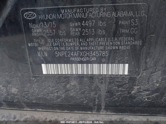 Hyundai SONATA SE 2016 5NPE24AFXGH345785 Image 9