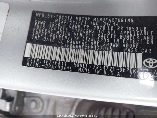 Toyota COROLLA L 2014 5YFBURHEXEP127045 Image 9