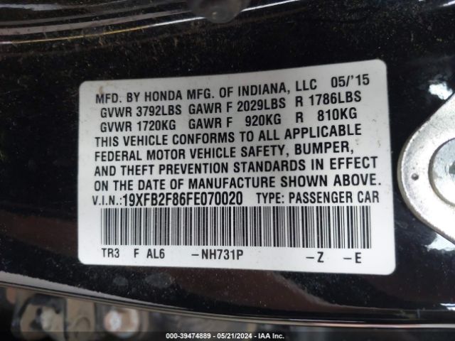 19XFB2F86FE070020 Honda CIVIC EX
