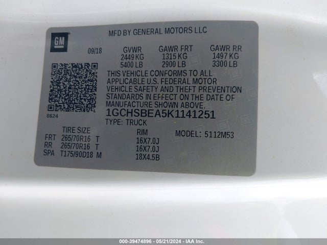 Chevrolet Colorado Wt 2019 1GCHSBEA5K1141251 Image 9