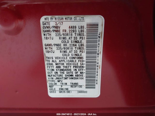 Nissan Rogue Sl 2017 JN8AT2MT1HW394164 Image 9