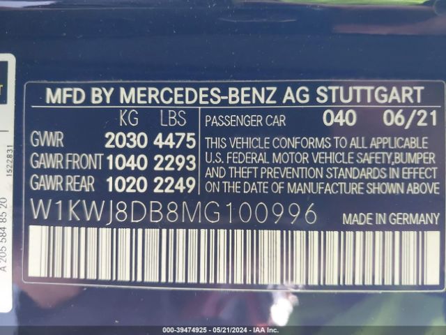 2021 MERCEDES-BENZ C 300 W1KWJ8DB8MG100996 Photo 8