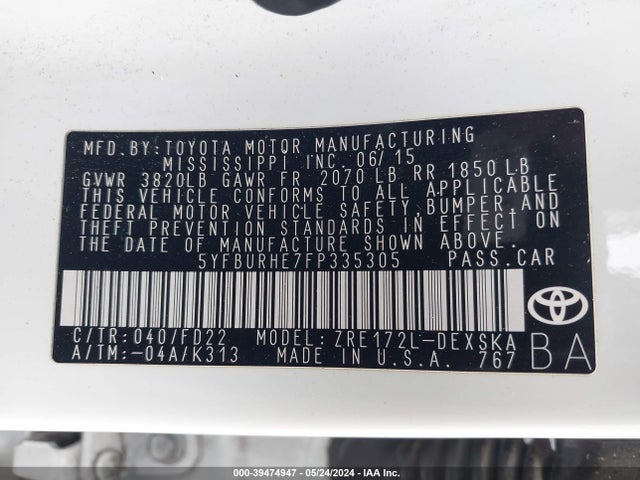 Toyota Corolla S Plus 2015 5YFBURHE7FP335305 Image 9