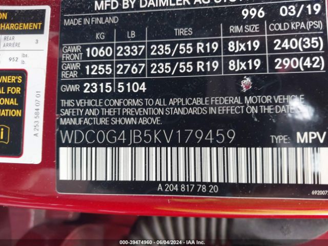 WDC0G4JB5KV179459 Mercedes-Benz GLC 300