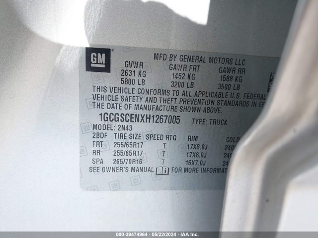 Chevrolet Colorado Lt 2017 1GCGSCENXH1267005 Image 9