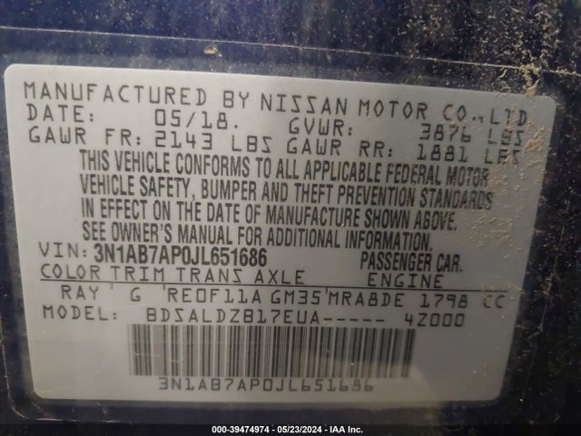 Nissan SENTRA SV 2018 3N1AB7AP0JL651686 Image 9