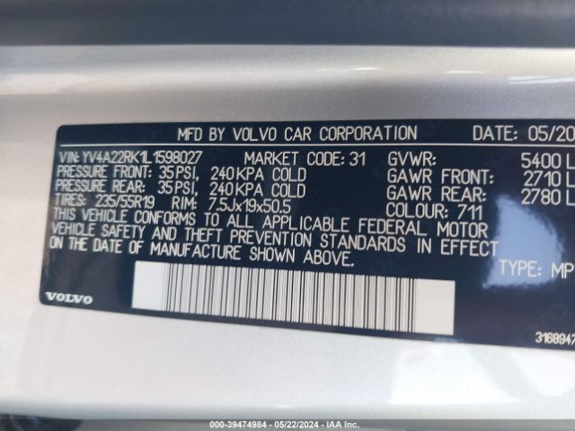 YV4A22RK1L1598027 Volvo Xc60 T6 Momentum
