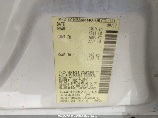 Nissan Altima 2.5 Sv 2014 1N4AL3AP2EN223780 Image 9