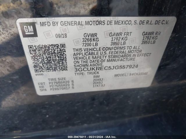 3GCUKREC5JG557924 Chevrolet Silverado 1500 2lt