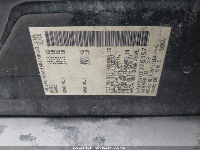 Nissan Maxima Sl Xtronic Cvt 2020 1N4AA6DV7LC376357 Image 9