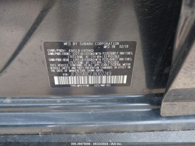 JF2GTABC2JH302249 Subaru Crosstrek 2.0i Premium