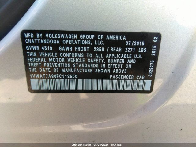 1VWAT7A30FC113500 Volkswagen Passat 1.8t Limited Edition