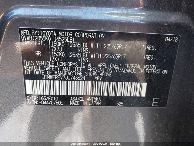 Toyota Rav4 Xle 2018 JTMWFREV7JJ743624 Image 9