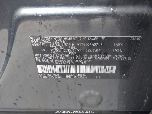 Toyota RAV4 LE 2016 2T3ZFREV1GW273579 Image 9