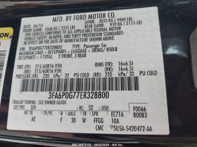 3FA6P0G77ER328800 Ford FUSION S