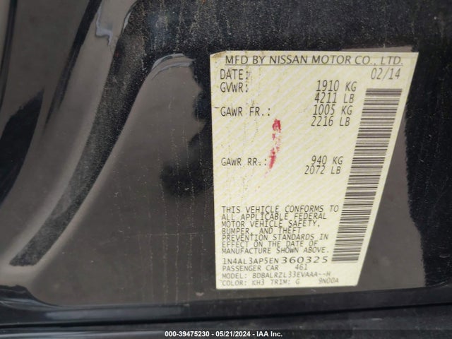 Nissan Altima 2.5 S 2014 1N4AL3AP5EN360325 Image 9