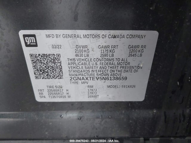Chevrolet Equinox Awd 2fl 2022 2GNAXTEV5N6138659 Image 9