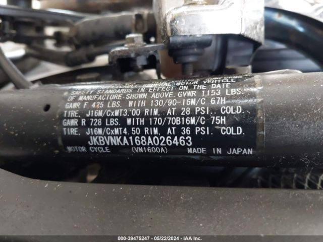 2008 KAWASAKI VN1600 JKBVNKA168A026463 Photo 9