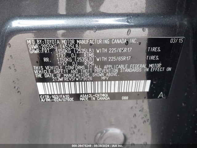 Toyota Rav4 Xle 2015 2T3WFREV5FW179626 Image 9
