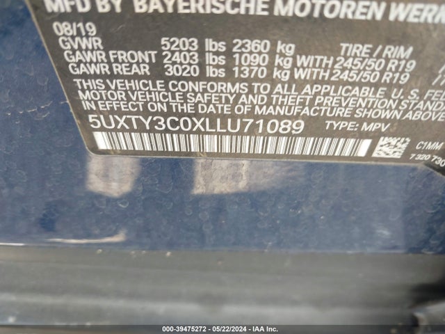 BMW X3 Sdrive30i 2020 5UXTY3C0XLLU71089 Image 9