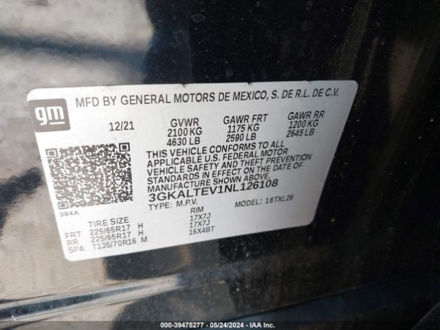 3GKALTEV1NL126108 GMC Terrain Awd Sle