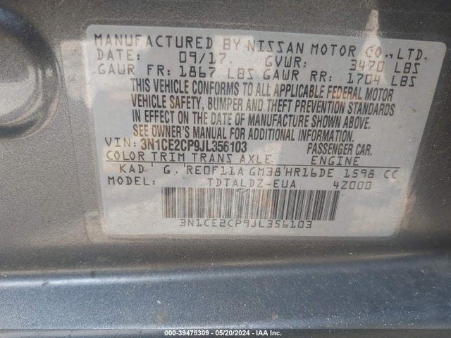 Nissan Versa Note Sv 2018 3N1CE2CP9JL356103 Image 9