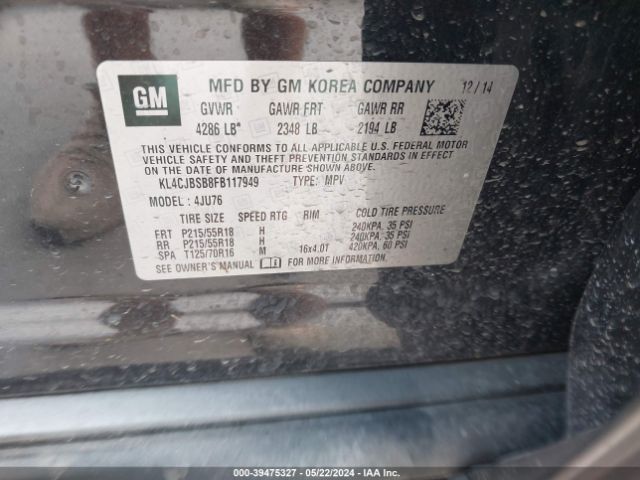 KL4CJBSB8FB117949 Buick Encore Convenience