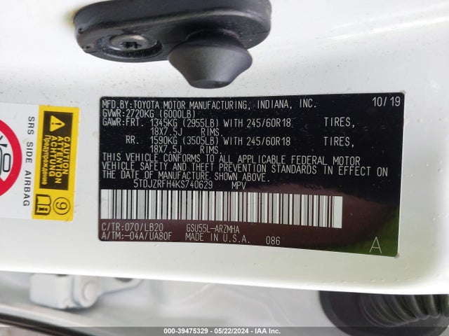 Toyota 2gr-fks 2019 5TDJZRFH4KS740629 Image 23