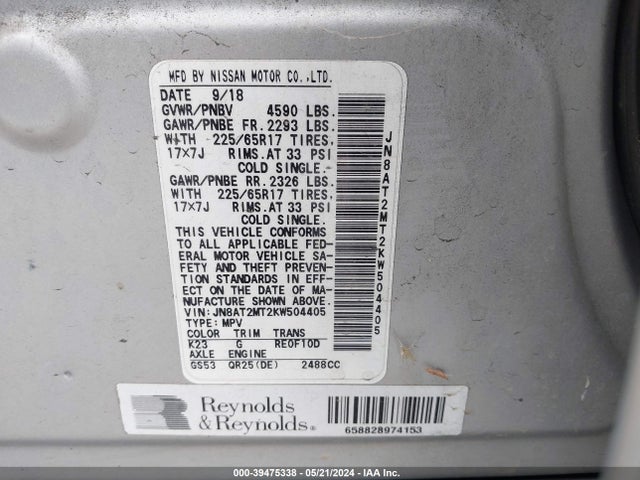 Nissan ROGUE S 2019 JN8AT2MT2KW504405 Image 9