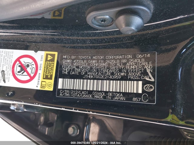 Lexus ES 350 2014 JTHBK1GG2E2140959 Image 9