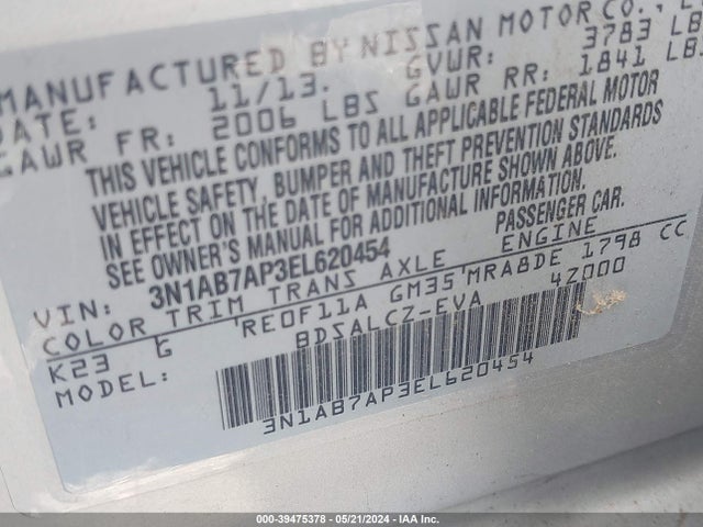 Nissan SENTRA S 2014 3N1AB7AP3EL620454 Image 9