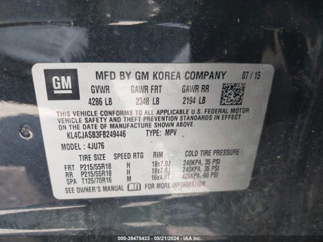 KL4CJASB3FB249446 Buick Encore