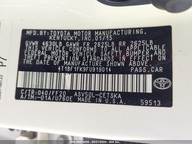 Toyota CAMRY SE 2015 4T1BF1FK9FU919014 Image 9