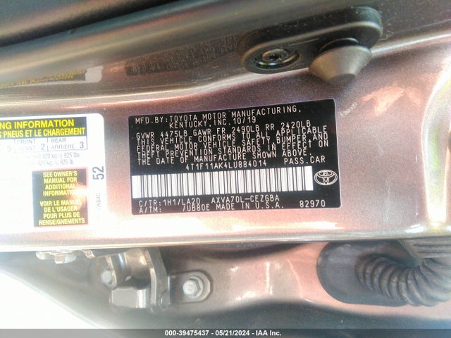 Toyota CAMRY XLE 2020 4T1F11AK4LU884014 Image 9