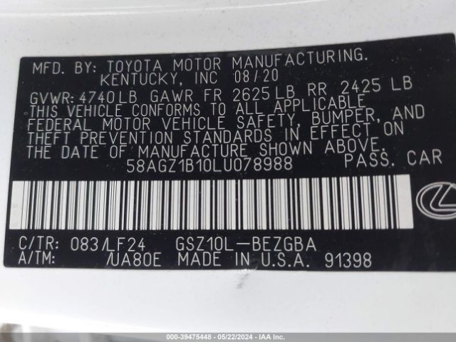 58AGZ1B10LU078988 Lexus Es 350 F Sport